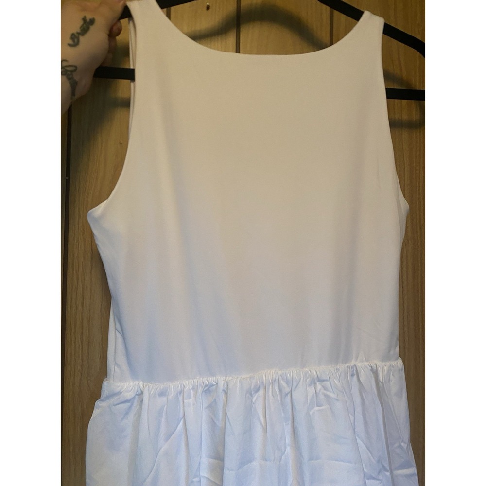 SPANX White Sleeveless Fit & Flare Midi Dress w/ Pockets L Cotton Blend - Picture 5 of 8